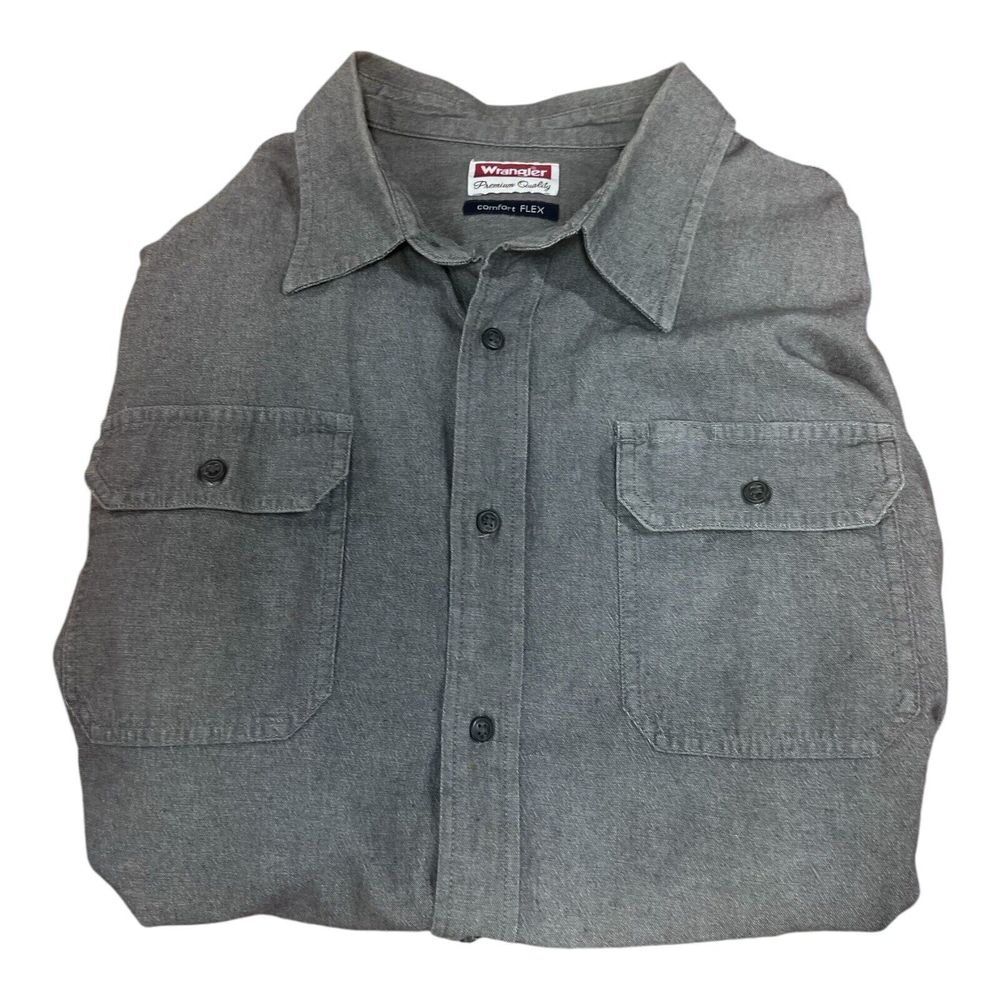 Wrangler Men's Comfort Flex Shirt Grey Chambray Long Sleeve Button Up Size XXL